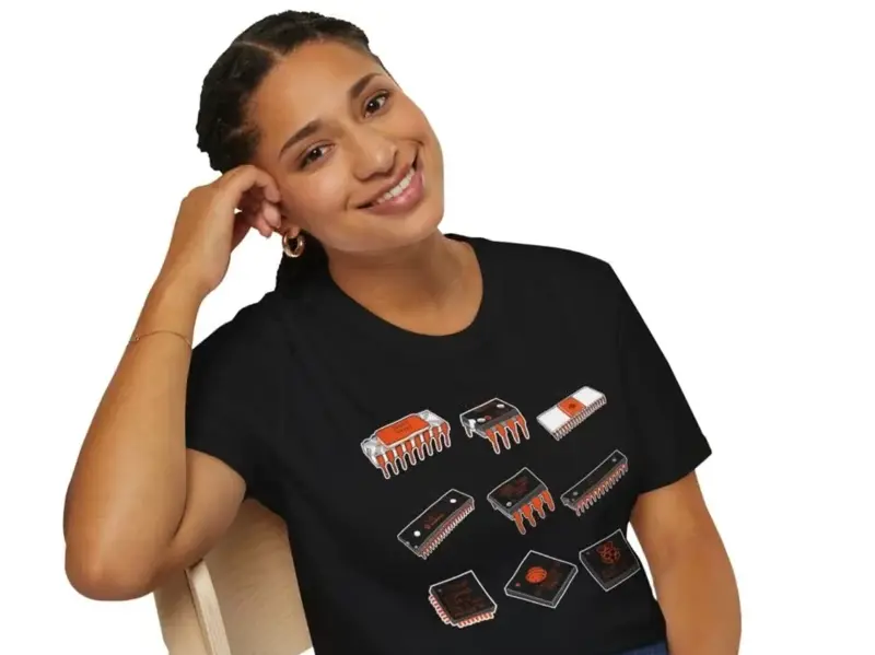 Microprocessor History Shirt: Intel 4004, NE555, 6502, and others