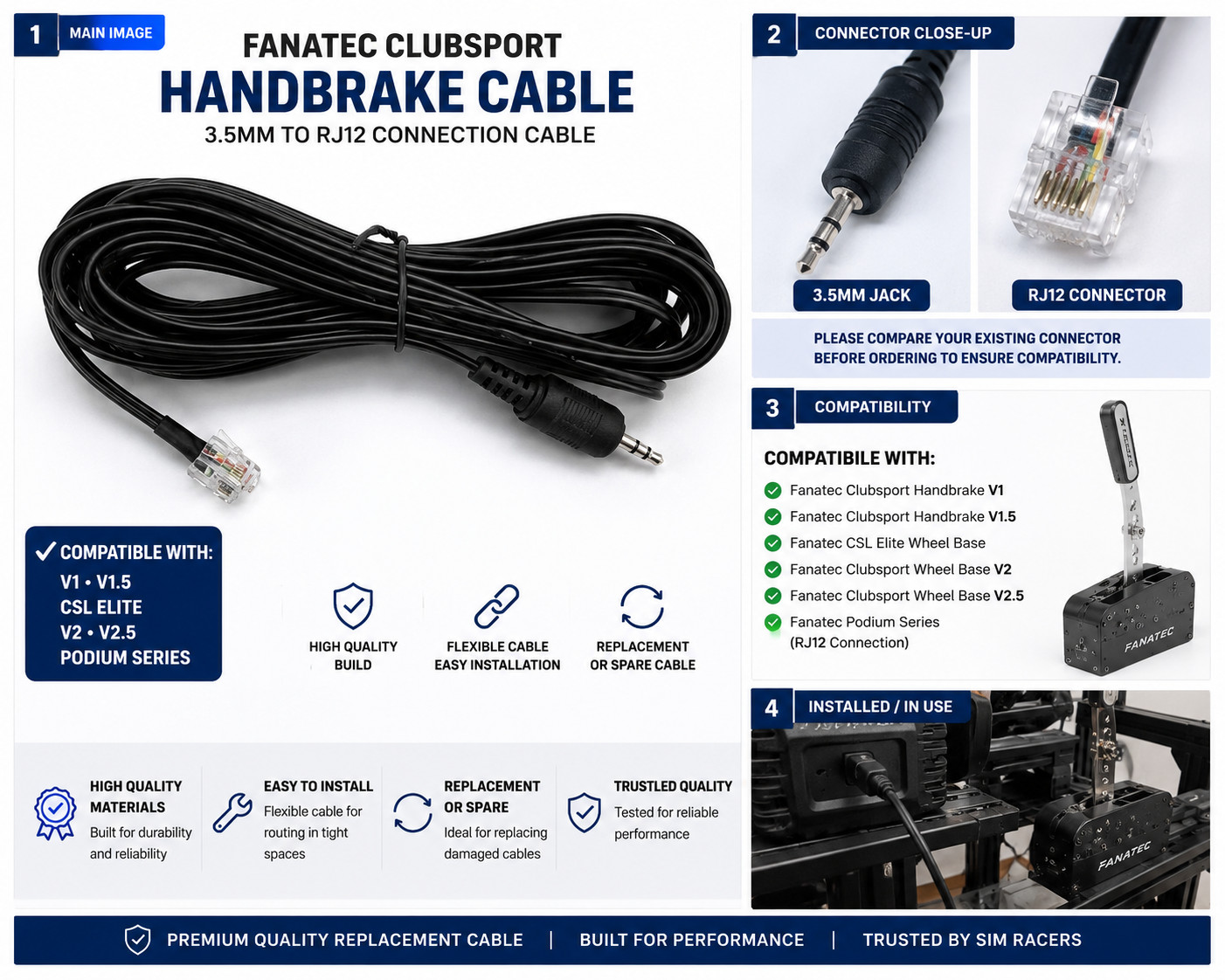 FANATEC HANDBRAKE DATA CABLE FOR CLUBSPORT WHEEL BASE