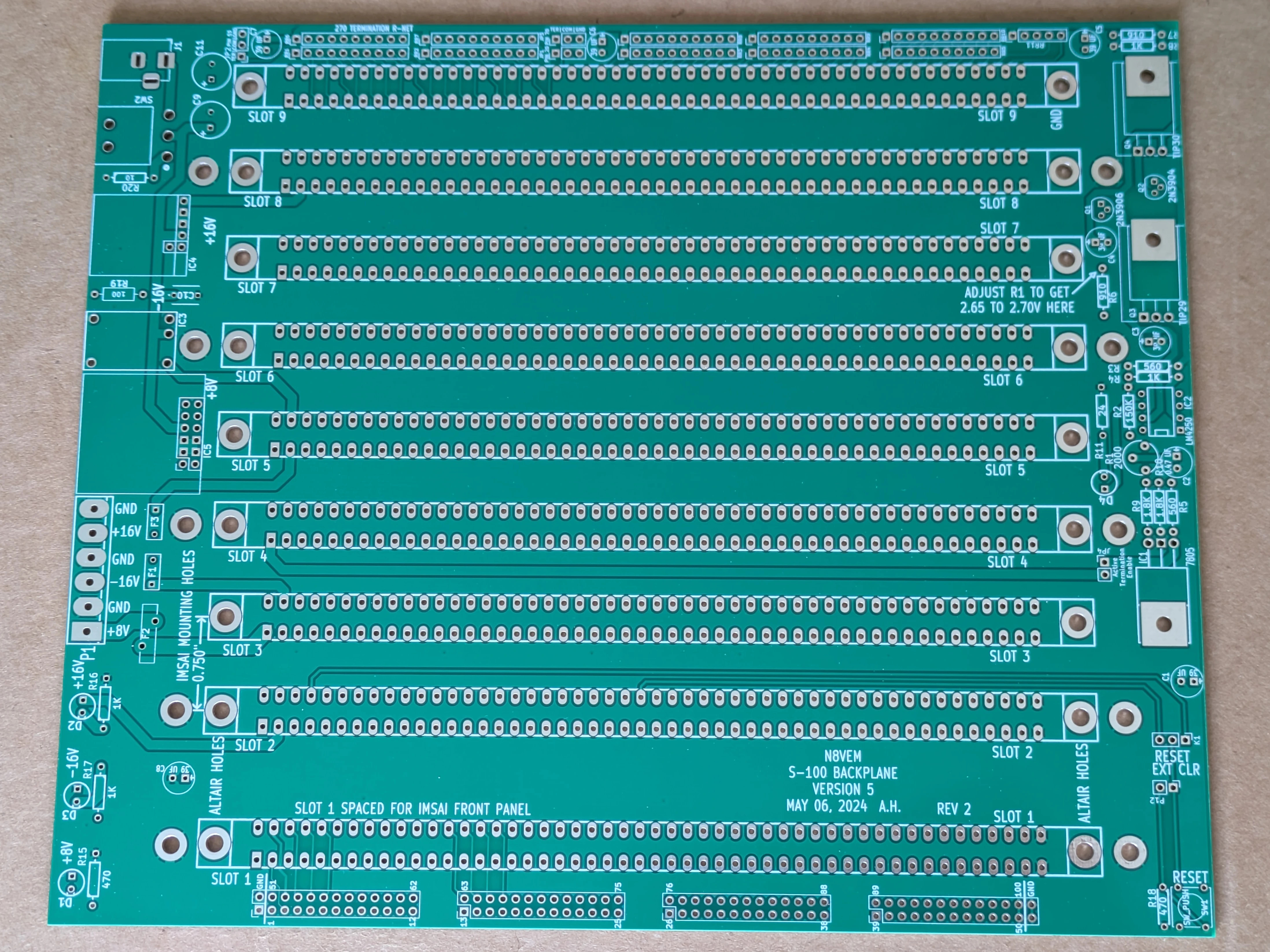 9-Slot S-100 Motherboard with Integrated Power Supply (Bare PCB)