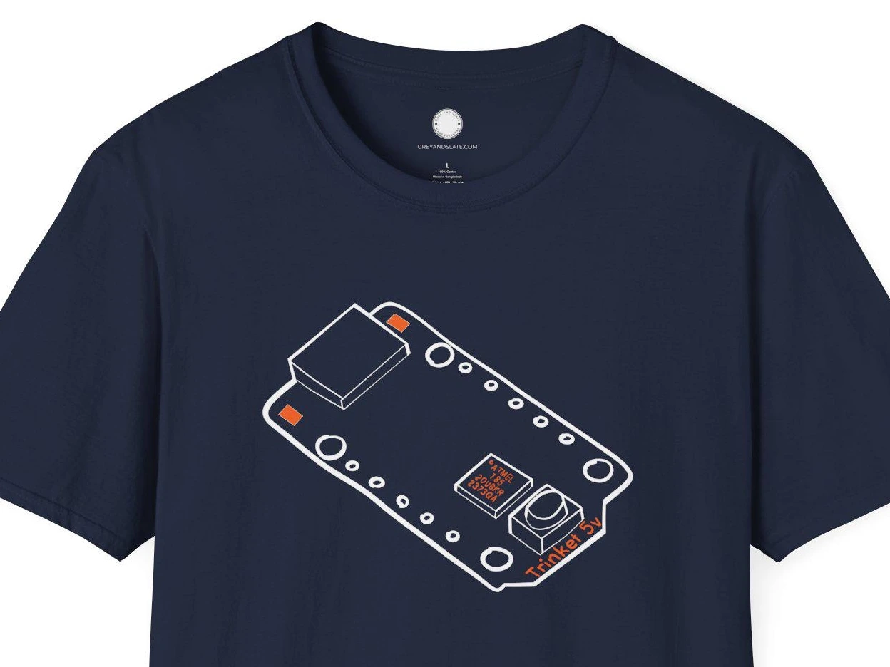 Hand-drawn Adafruit Trinket 5V T-Shirt | ATtiny85 Microcontroller Maker Tee | El