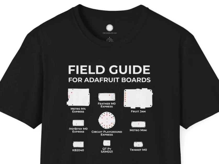 Adafruit Circuit Board Field Guide T-Shirt, Hand-drawn