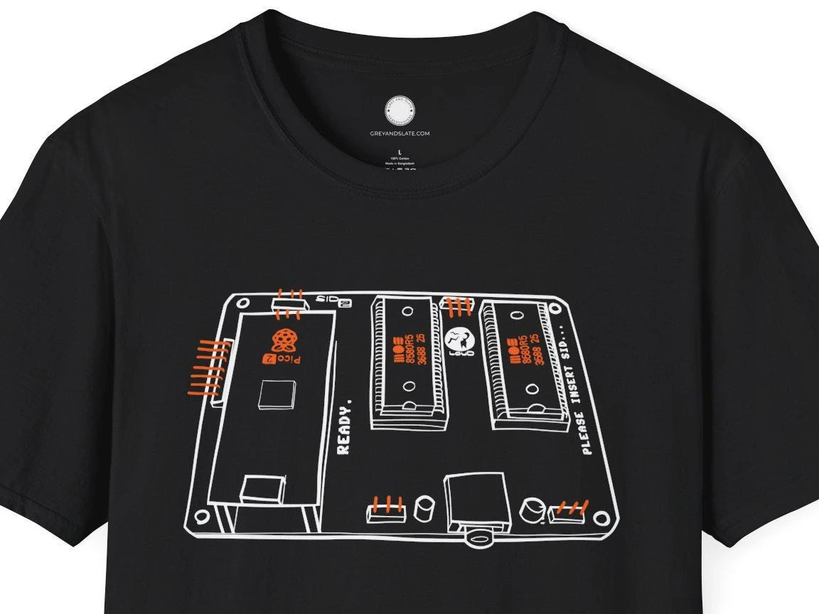 USBSID-Pico Chiptune Board T-Shirt Hand-Drawn | SID Chip Interface PCB | Commodo