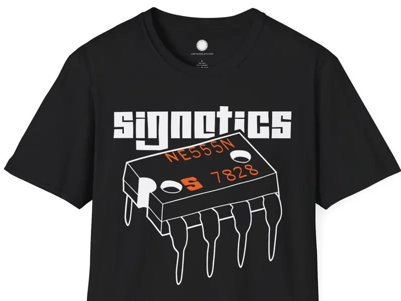 Vintage Signetics 555 Timer T-Shirt | Hand-Drawn Electronics Engineer Gift | Cla