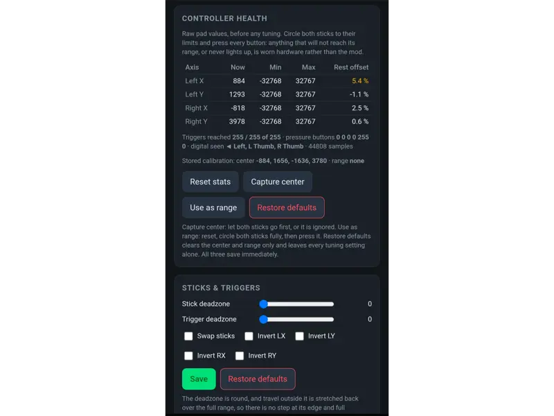 Wifi portal showing some calibration options